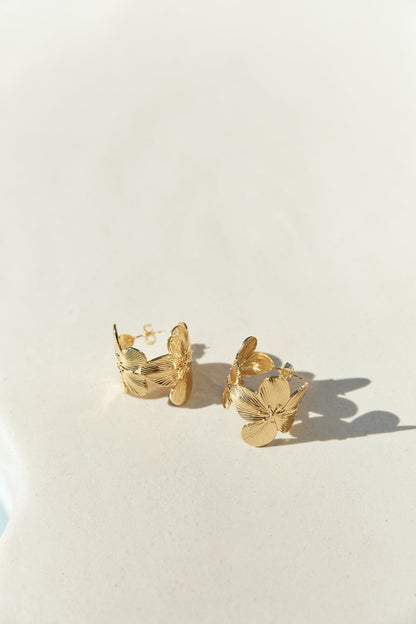 18K Gold Plated Aloha Dreams Flower Hoop Earrings Gold