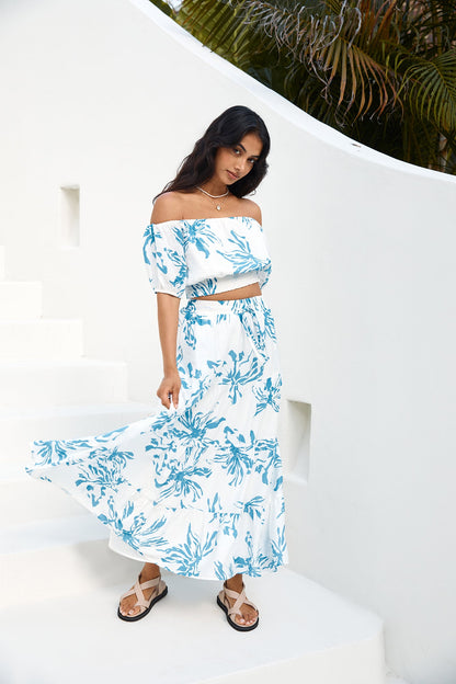 Island Whisper Off Shoulder Crop Top Blue