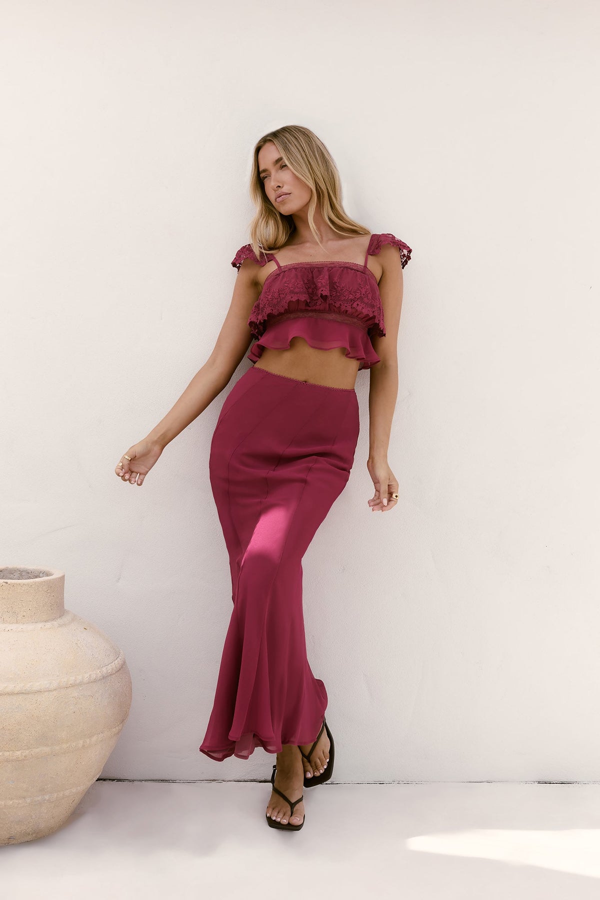 Sweet Silhouette Lace Crop Top Berry