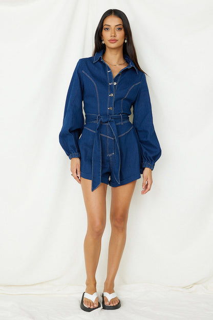 Tell It All Romper Denim