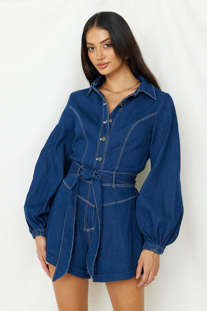 Tell It All Romper Denim