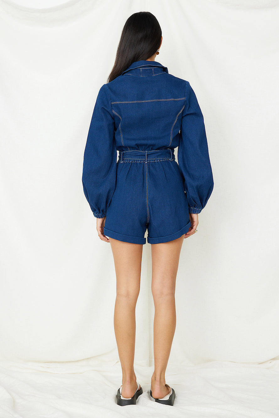 Tell It All Romper Denim