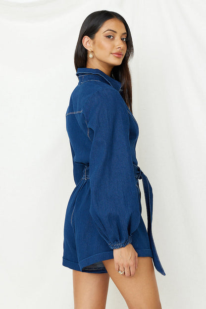 Tell It All Romper Denim