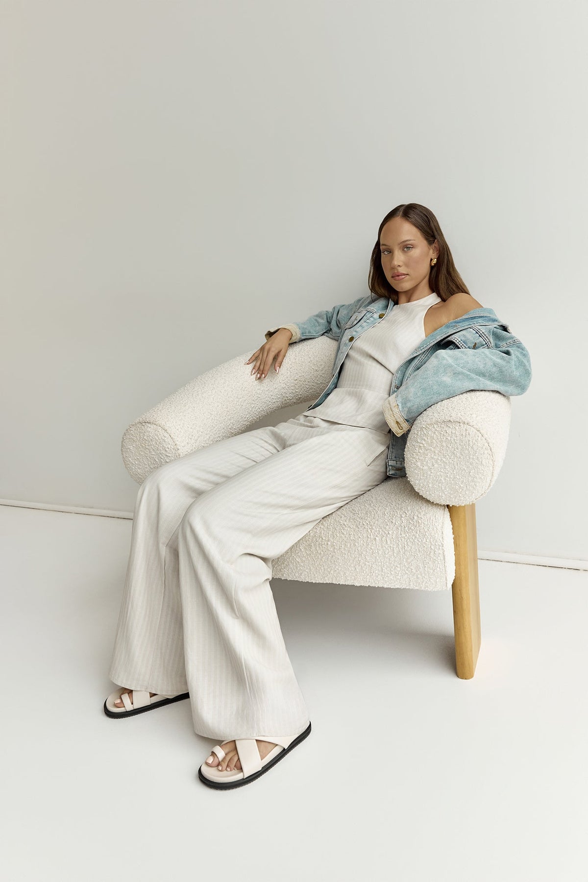 Heather Pant Stone Pinstripe