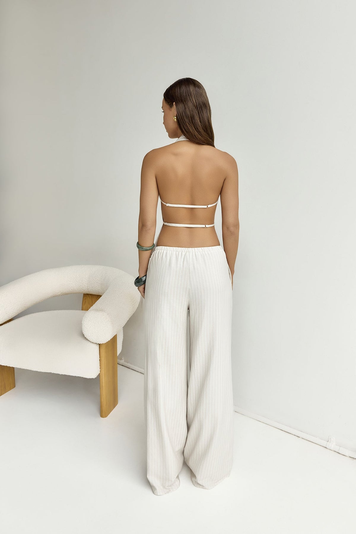 Heather Pant Stone Pinstripe