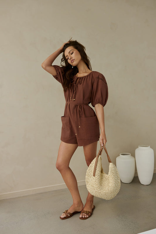 Through The Trees Romper Brown
