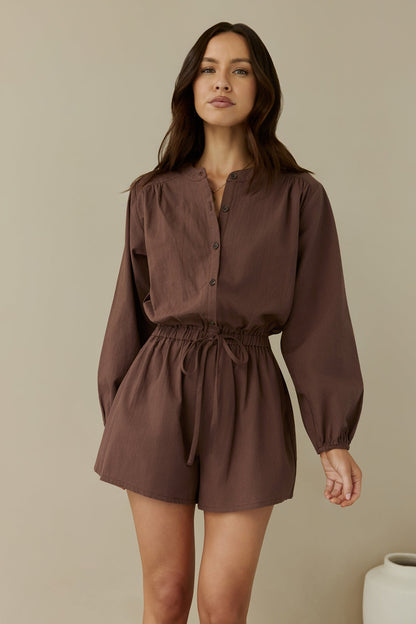 Birdcall Long Sleeve Playsuit Brown