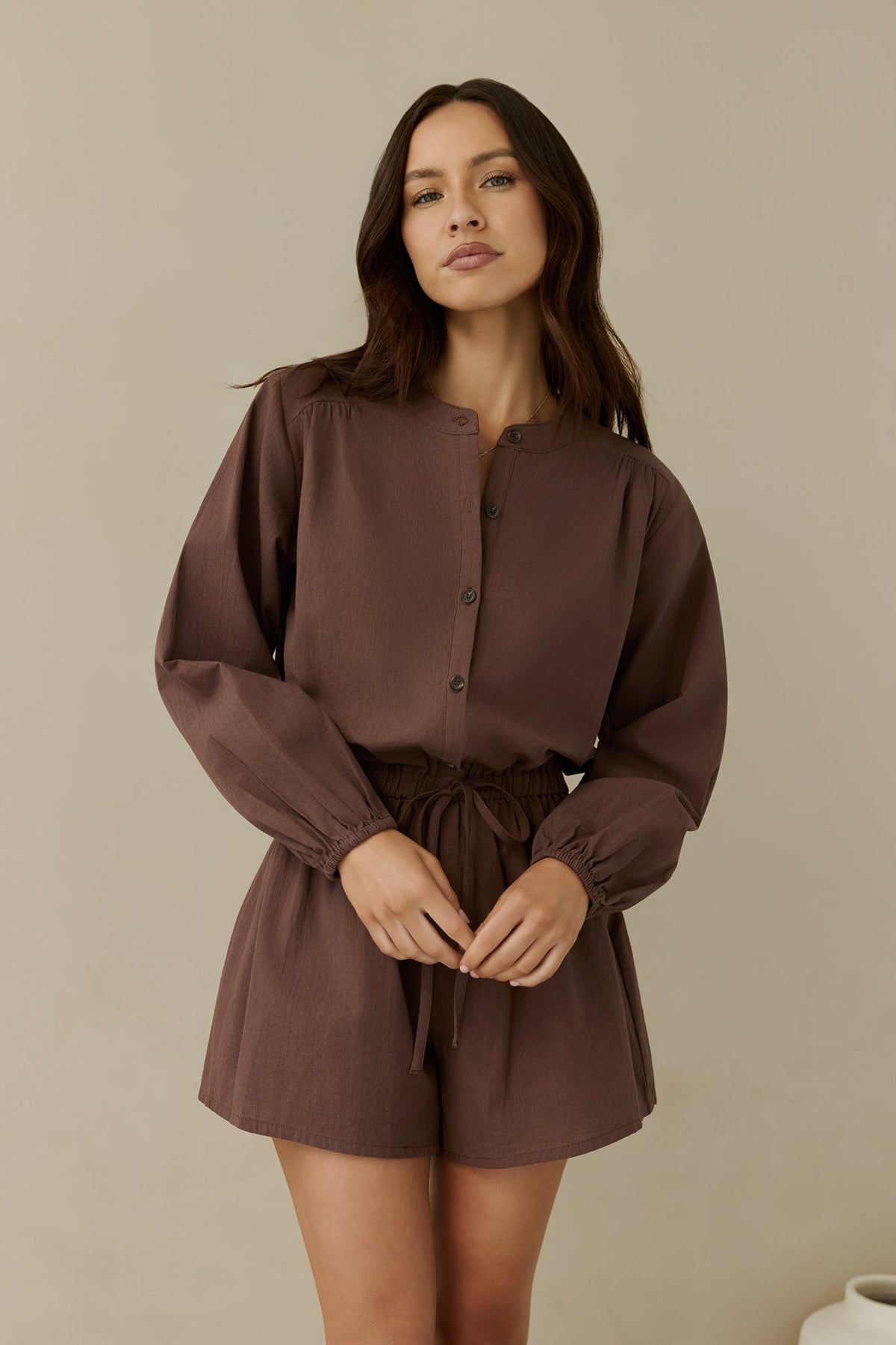 Birdcall Long Sleeve Playsuit Brown