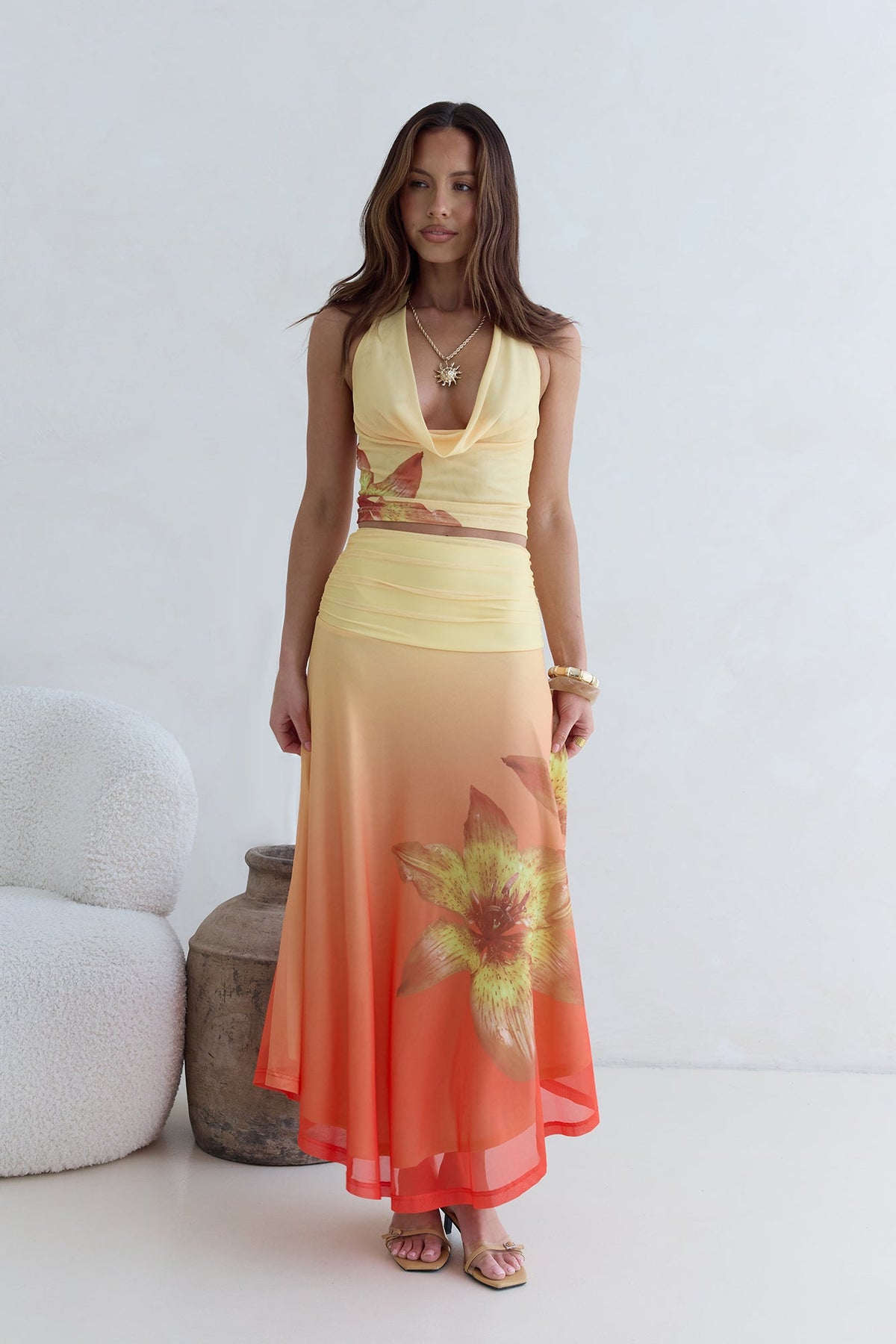 Sunrise Stars Mesh Halter Top Yellow
