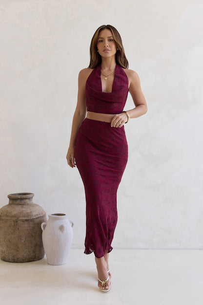 She's The Flame Halter Crop Top Wine
