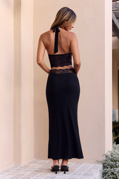 Statement Gaze Lace Halter Crop Top Black